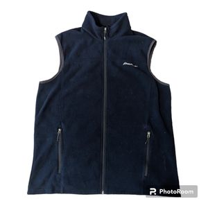 Eddie Bauer Navy Blue ip Front Fleece Blue Vest W Pockets. Men's TL
